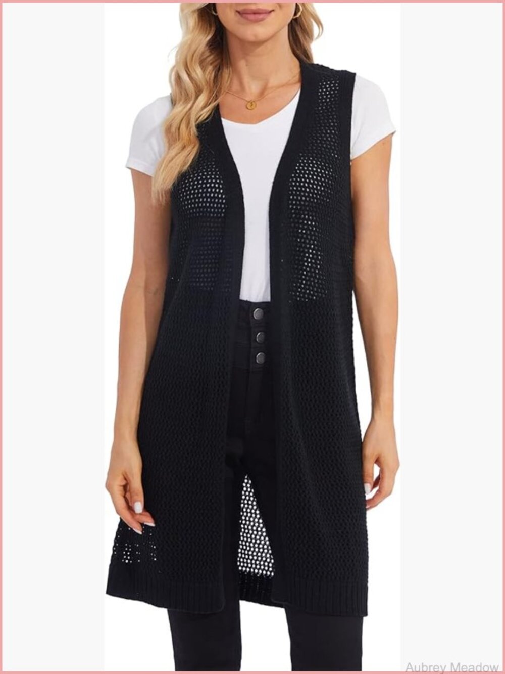 Sleeveless Open Front Hollow Crochet Cardigan Duster Vest